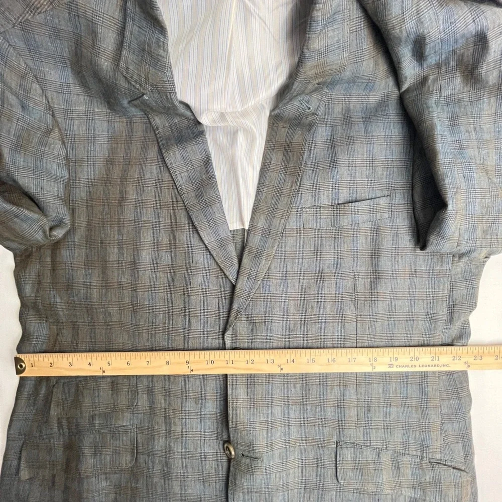 Flynt Sparrow‎ 44R Linen Blazer Gray Plaid Ticket Pocket Summer Sport Coat